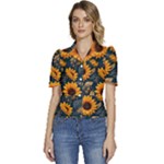 Flower Pattern Spring Puffed Short Sleeve Button Up Jacket