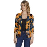 Flower Pattern Spring Women s One-Button 3/4 Sleeve Short Jacket