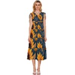Flower Pattern Spring V-Neck Drawstring Shoulder Sleeveless Maxi Dress