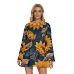 Flower Pattern Spring Round Neck Long Sleeve Bohemian Style Chiffon Mini Dress