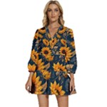 Flower Pattern Spring V-Neck Placket Mini Dress