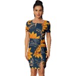 Flower Pattern Spring Fitted Knot Split End Bodycon Dress