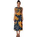 Flower Pattern Spring Sleeveless Round Neck Midi Dress