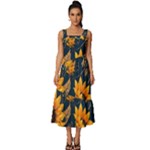 Flower Pattern Spring Square Neckline Tiered Midi Dress