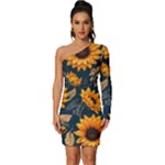 Flower Pattern Spring Long Sleeve One Shoulder Mini Dress