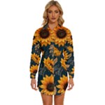 Flower Pattern Spring Womens Long Sleeve Shirt Dress