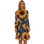 Flower Pattern Spring Long Sleeve Shirt Collar A-Line Dress