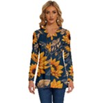 Flower Pattern Spring Long Sleeve Drawstring Hooded Top