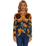 Flower Pattern Spring Long Sleeve Crew Neck Pullover Top
