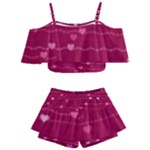 Hearts Valentine Love Background Kids  Off Shoulder Skirt Bikini