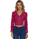 Hearts Valentine Love Background Long Sleeve V-Neck Top