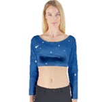 Sky Night Moon Clouds Crescent Long Sleeve Crop Top