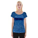 Sky Night Moon Clouds Crescent Cap Sleeve Top