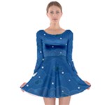 Sky Night Moon Clouds Crescent Long Sleeve Skater Dress