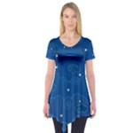 Sky Night Moon Clouds Crescent Short Sleeve Tunic 