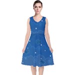 Sky Night Moon Clouds Crescent V-Neck Midi Sleeveless Dress 
