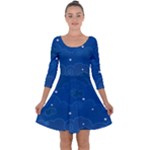 Sky Night Moon Clouds Crescent Quarter Sleeve Skater Dress
