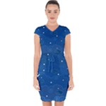 Sky Night Moon Clouds Crescent Capsleeve Drawstring Dress 