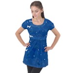Sky Night Moon Clouds Crescent Puff Sleeve Tunic Top