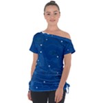 Sky Night Moon Clouds Crescent Off Shoulder Tie-Up T-Shirt