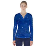 Sky Night Moon Clouds Crescent V-Neck Long Sleeve Top