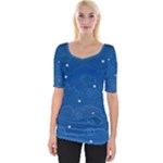 Sky Night Moon Clouds Crescent Wide Neckline T-Shirt