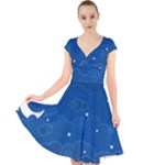 Sky Night Moon Clouds Crescent Cap Sleeve Front Wrap Midi Dress