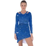 Sky Night Moon Clouds Crescent Asymmetric Cut-Out Shift Dress