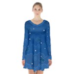 Sky Night Moon Clouds Crescent Long Sleeve Velvet V-neck Dress