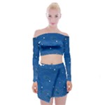 Sky Night Moon Clouds Crescent Off Shoulder Top with Mini Skirt Set