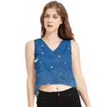 Sky Night Moon Clouds Crescent V-Neck Cropped Tank Top