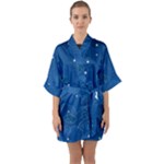 Sky Night Moon Clouds Crescent Half Sleeve Satin Kimono 