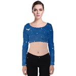 Sky Night Moon Clouds Crescent Velvet Long Sleeve Crop Top