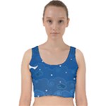 Sky Night Moon Clouds Crescent Velvet Racer Back Crop Top