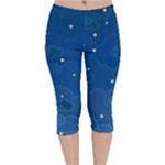 Sky Night Moon Clouds Crescent Velvet Capri Leggings 