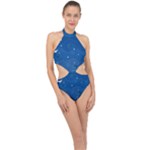 Sky Night Moon Clouds Crescent Halter Side Cut Swimsuit