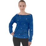 Sky Night Moon Clouds Crescent Off Shoulder Long Sleeve Velour Top