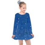 Sky Night Moon Clouds Crescent Kids  Long Sleeve Dress