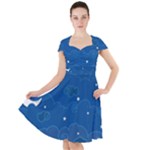 Sky Night Moon Clouds Crescent Cap Sleeve Midi Dress