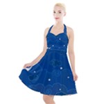 Sky Night Moon Clouds Crescent Halter Party Swing Dress 