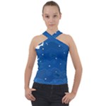 Sky Night Moon Clouds Crescent Cross Neck Velour Top