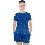 Sky Night Moon Clouds Crescent Women s T-Shirt and Shorts Set