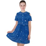 Sky Night Moon Clouds Crescent Short Sleeve Shoulder Cut Out Dress 
