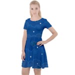 Sky Night Moon Clouds Crescent Cap Sleeve Velour Dress 