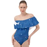 Sky Night Moon Clouds Crescent Off Shoulder Velour Bodysuit 