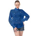 Sky Night Moon Clouds Crescent High Neck Long Sleeve Chiffon Top