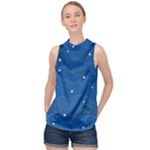 Sky Night Moon Clouds Crescent High Neck Satin Top