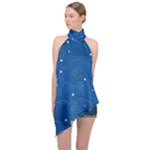 Sky Night Moon Clouds Crescent Halter Asymmetric Satin Top