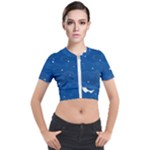 Sky Night Moon Clouds Crescent Short Sleeve Cropped Jacket