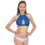 Sky Night Moon Clouds Crescent Cross Front Halter Bikini Top